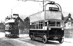 Tram-and-Trolley-Bus-sharing-the-same-wires-The-Ridge.-1928.